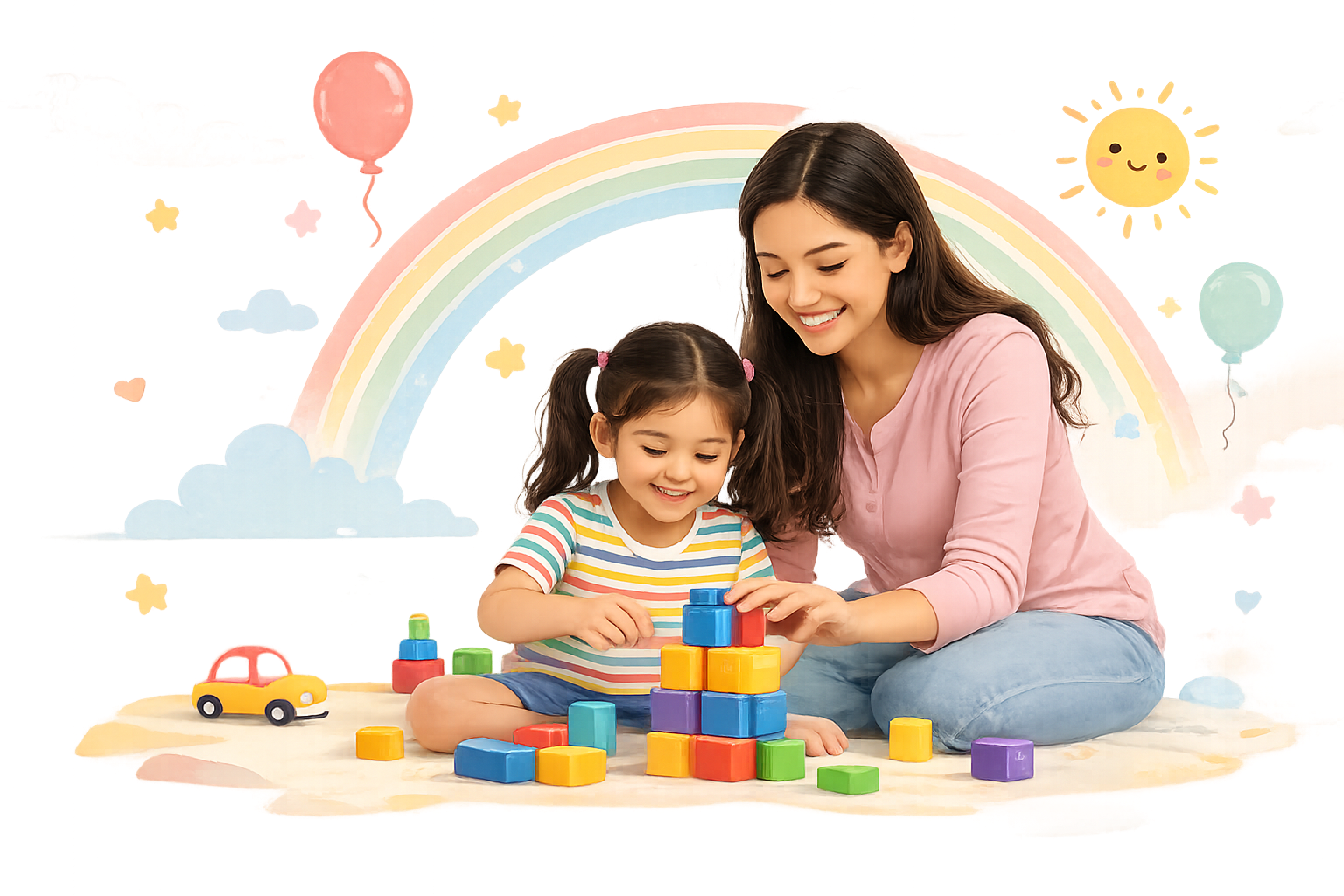 A mother and child playing together